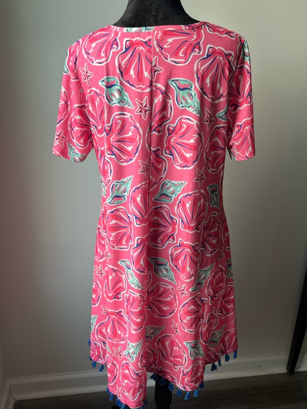 Simply Southern Hot Pink Shell-Print Tassel Hem Mini Dress - Picture 3 of 8